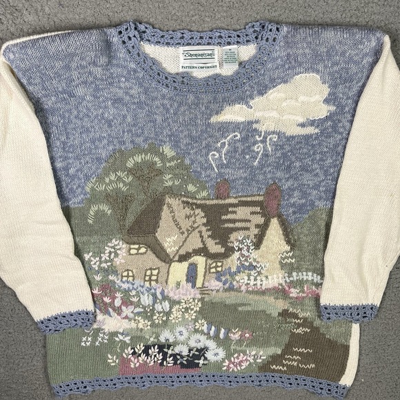 Shenanigans Sweaters - Vintage Shenanigans Sweater Hand Knit Cottage Cottagecore Granny House Medium